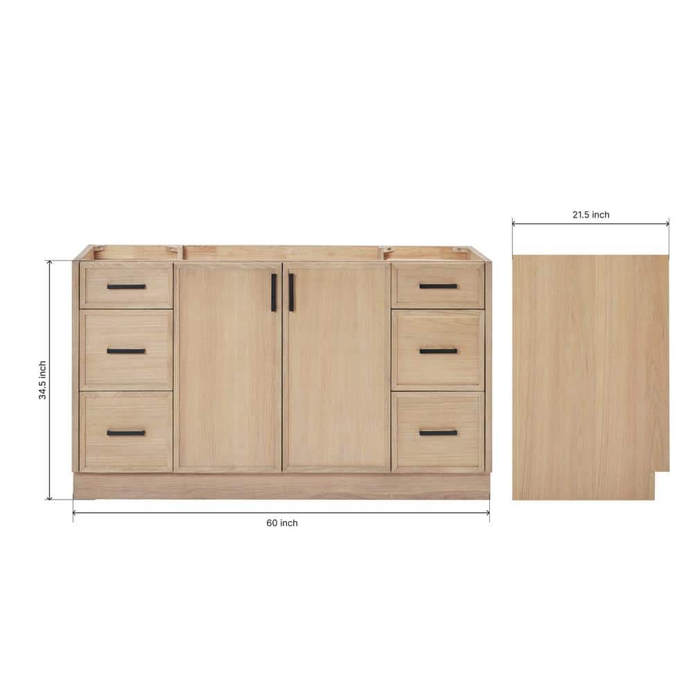 Kelly 60" White Oak Freestanding Bathroom Vanity Cabinet with Black Handles