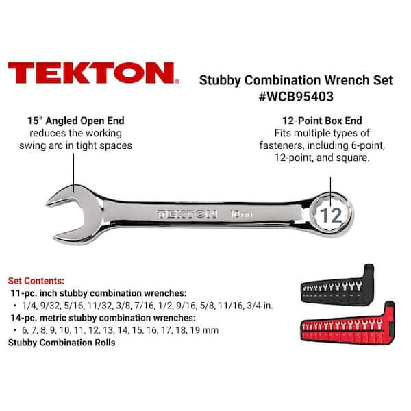 1/4 in. to 3/4 in., 6 mm to 19 mm Stubby Combination Wrench Set with Modular Slotted Organizer (25-Piece)