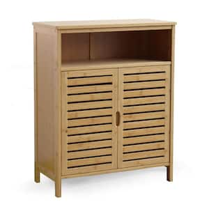 25.8 in. W x 12.2 in. D x 32 in. H Yellow Bamboo Freestanding Linen Cabinet Medicine with Two Doors