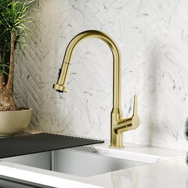 Scottsdale 16 in. Tall Single Handle Pull Down Sprayer Kitchen Faucet with 360° Spout Swivel in Spot-Free Brushed Gold