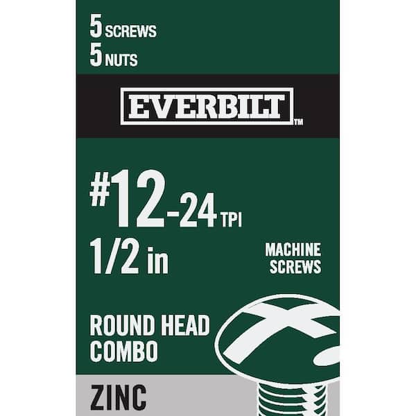 Everbilt #12-24 x 1/2 in. Zinc Plated Combo Round Head Machine Screw (5-Pack)