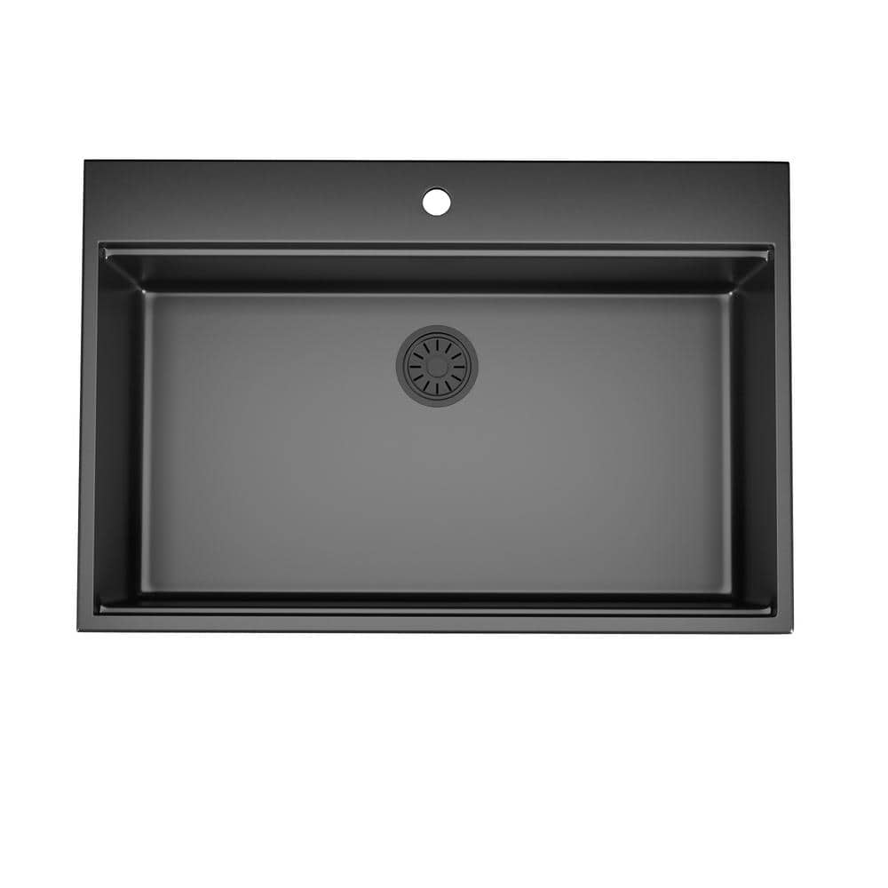 33" Black Granite Composite Drop-In Single Bowl Kitchen Sink