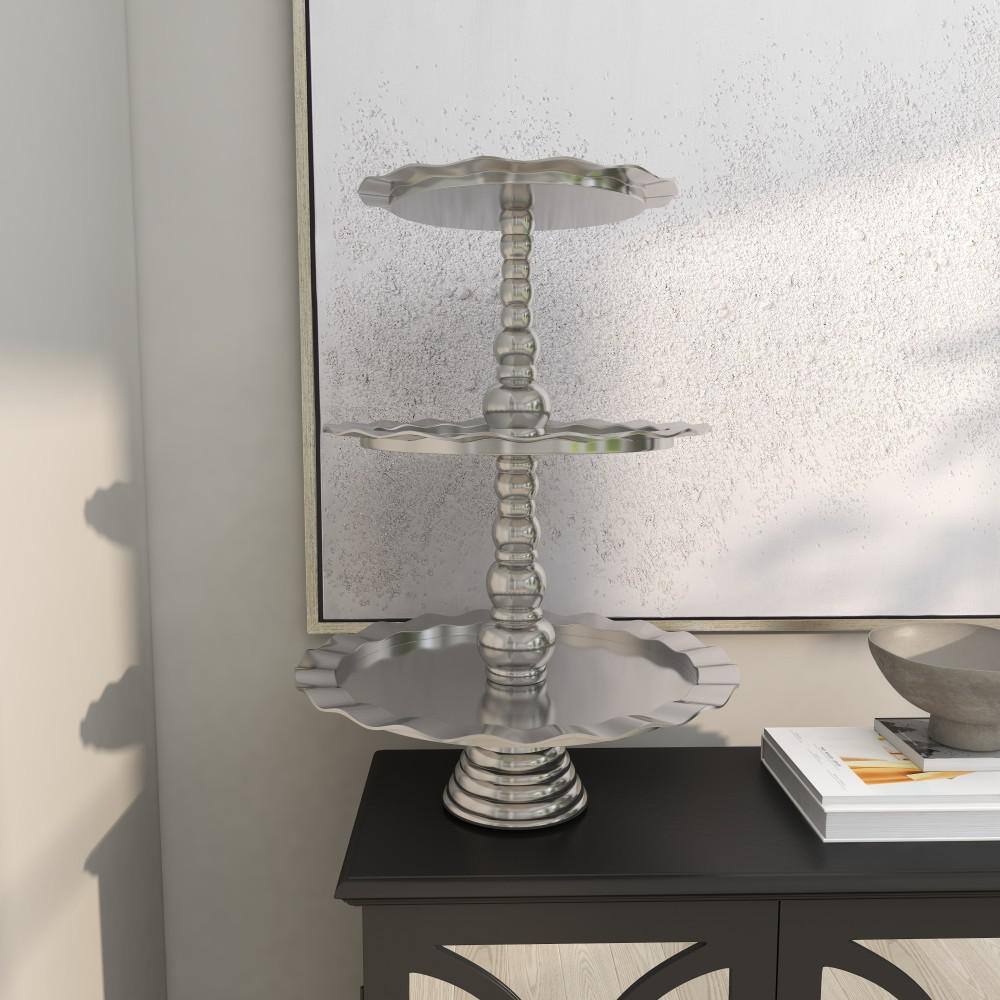 Silver Polished Aluminum 3-Tier Round Server