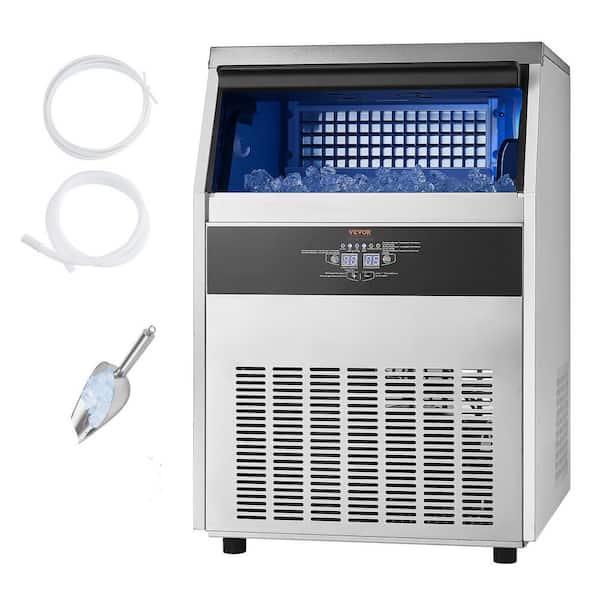 Commercial Ice Maker, 265 lbs. /24 H Freestanding 23 in. W with 66 lbs. Large Storage Full Size Cubes for Office Silver