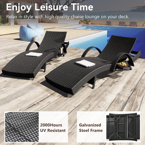 Black Wicker Chaise Black Outdoor Chaise Lounge Chair 2-Piece