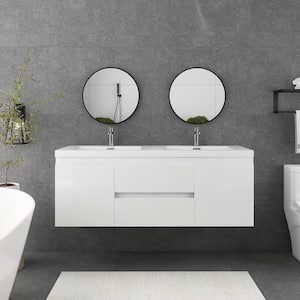 60 in. W x 20 in. D x 23 in. H Double Sinks Wall Mounted Bath Vanity in White with White Cultured Marble Top