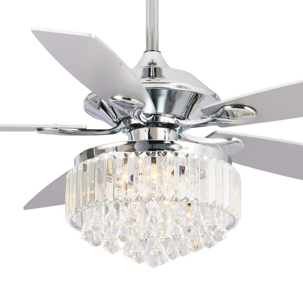 matrix decor 52 in. Indoor Chrome Crystal Chandelier Ceiling Fan with ...