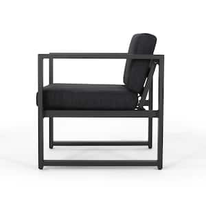 Navan Dark Gray 4-Piece Aluminum Patio Conversation Set with Dark gray Cushions