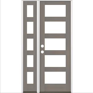 46 in. x 96 in. Modern Hemlock Right-Hand/Inswing 5-Lite Clear Glass Grey Stain Wood Prehung Front Door w/Left Sidelite