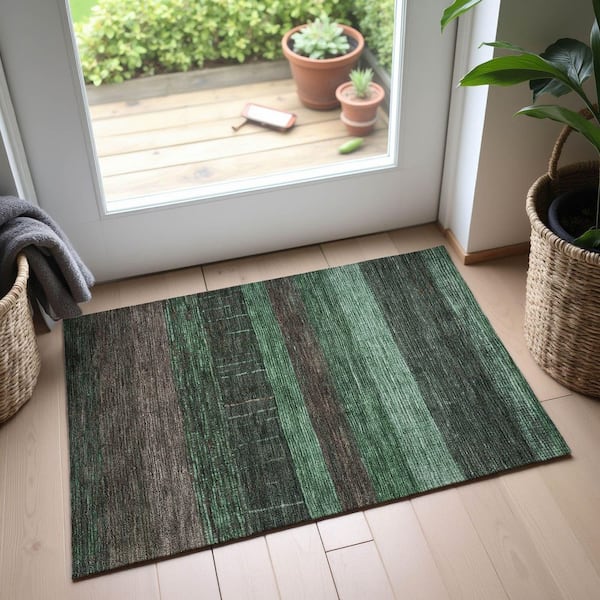 Mayfield Premium Machine Washable Abstract AMF1568 Green 2 ft. x 3 ft. Area Rug
