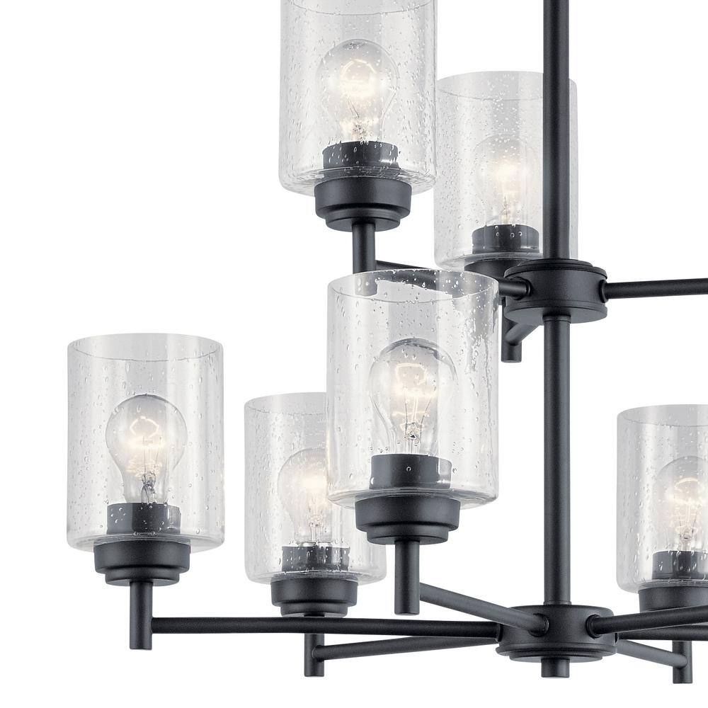 Winslow Black 27" 9-Light 2-Tier Chandelier with Clear Seeded Glass