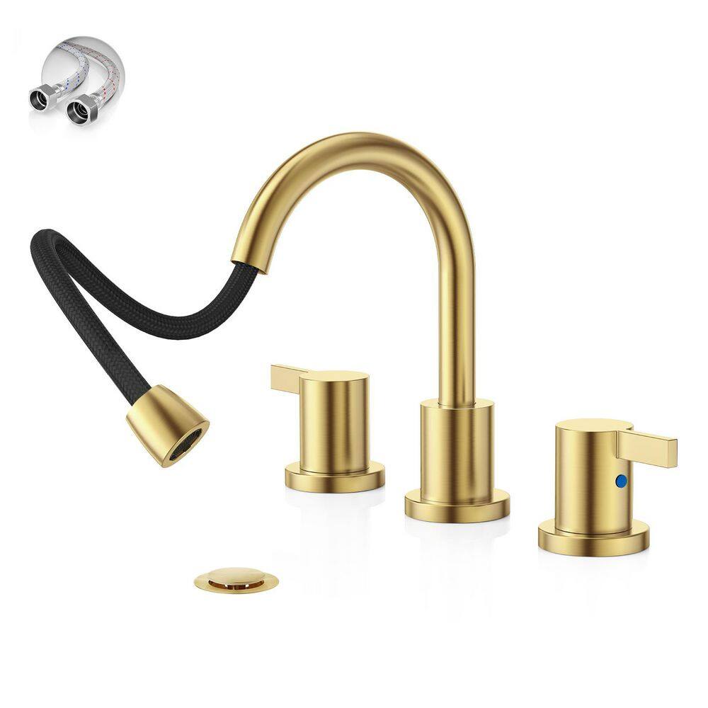 8 in. 3 Hole 2 Handles Widespread Pull Out Bathroom Faucet, with Metal Pop-Up Drain and Water Supply Line price history on PriceWatchPro