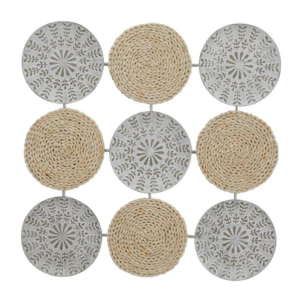 Novogratz 31 in. x  31 in. Metal Gray Carved Designs Plate Wall Decor