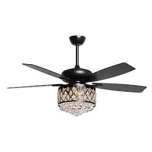 Industrial 52 in. Indoor Matte Black Chandelier Ceiling Fan with Crystal Light Kit and Remote Control