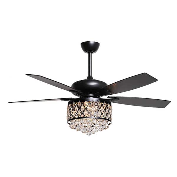 matrix decor 52 in. Indoor Matte Black Crystal Ceiling Fan with Light and Remote Control