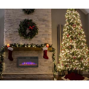 5440 BTU 36 in. Electric Fireplace Wall-Mount or Recessed 3-Color LED Flame with Touchscreen and Remote in Black