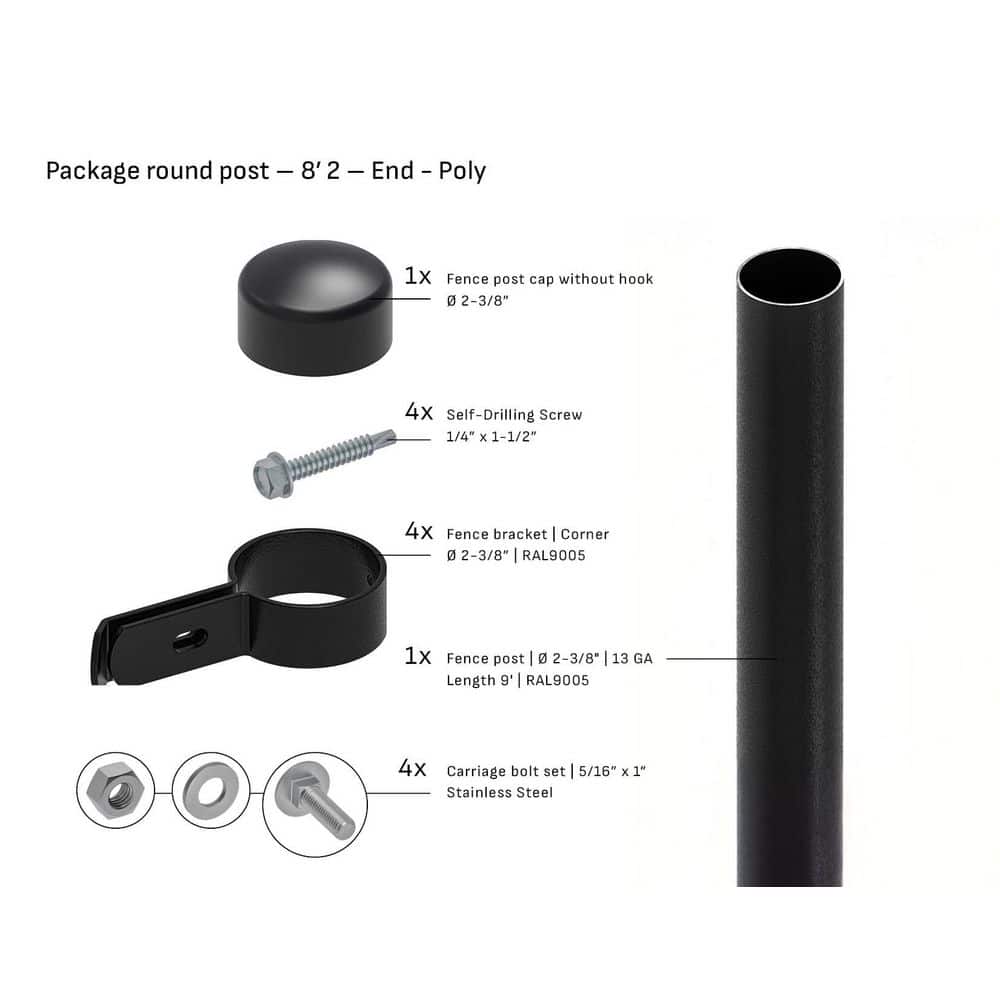 Round 2-3/8 in. x 8 ft. 2 ft. Poly Cap End Fence Black Steel Post (1-Pack) price history on PriceWatchPro