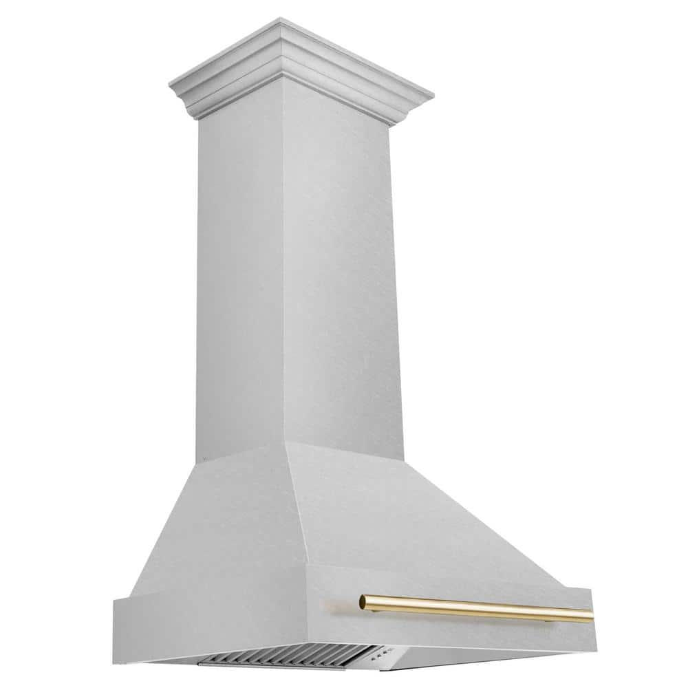 ZLINE Kitchen and Bath Autograph Edition 30 in. 400 CFM Ducted Vent Wall Mount Range Hood in Fingerprint Resistant Stainless & Polished Gold, DuraSnow Stainless Steel & Polished Gold -  8654SNZ-30-G