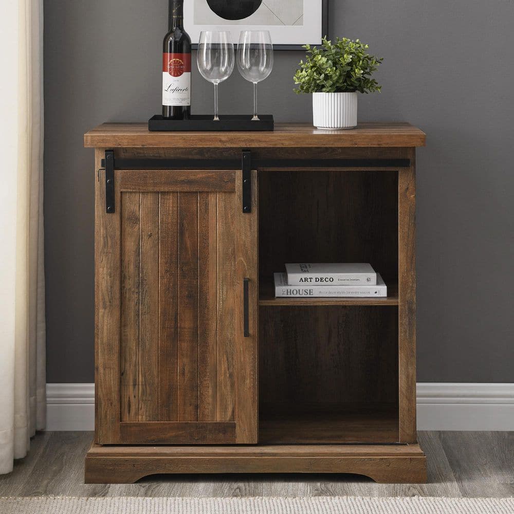 Rustic Oak Sliding Barn Door Accent Cabinet