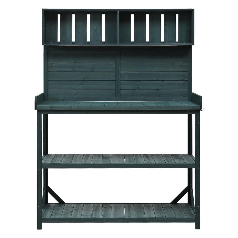 Dark Green Wooden Rustic Outdoor Garden Potting Bench Table Patio Workstation with 4 Storage Shelves and Side Hook price history on PriceWatchPro