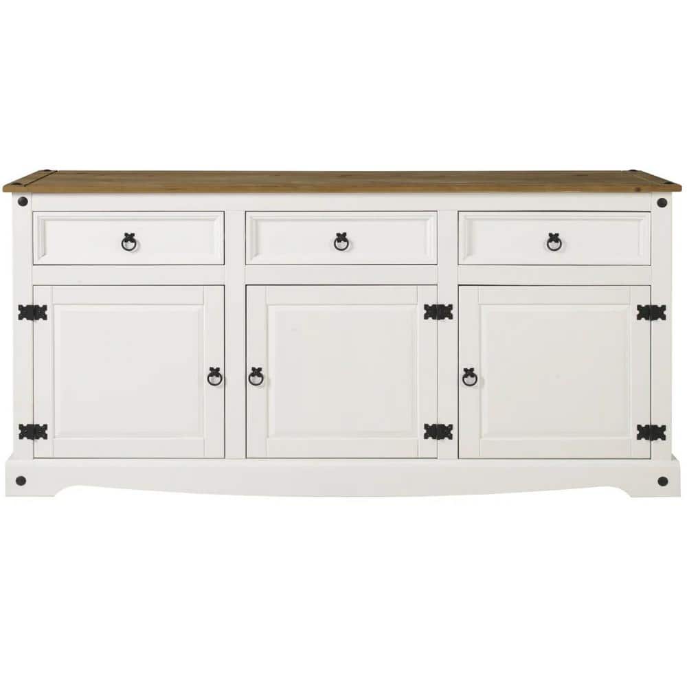 Cottage Series Distressed White Pine Wood Buffet Sideboard