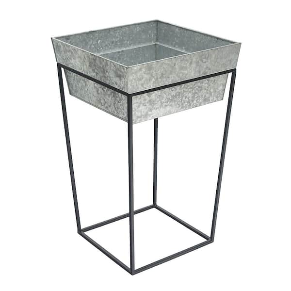 25 in. Tall Black Powder Coat Metal Large Indoor/Outdoor Arne Plant Stand with Deep Galvanized Tray