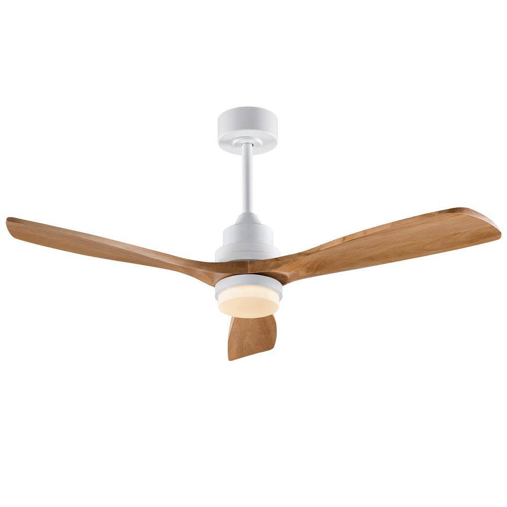 52 in. White Ceiling Fan with Light and Remote, 3 Natural Wood Blades for Bedroom and Patio, Downrod Mount price history on PriceWatchPro