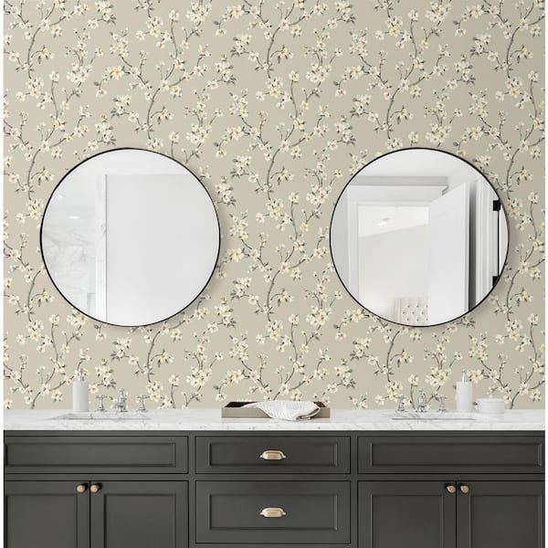 Sakura Sterling Floral Blossom Vinyl Peel and Stick Wallpaper Roll (Covers 30.75 sq. ft.)