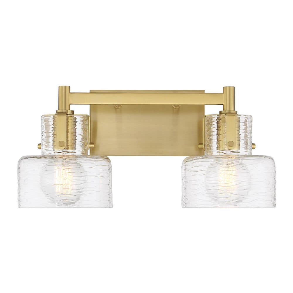 Dover 17 in. W x 8.25 in. H 2-Light Warm Brass Bathroom Vanity Light with Clear Crinkle Glass Shades price history on PriceWatchPro