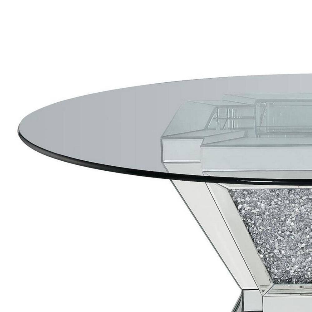 Contemporary 52'' Round Wood & Glass Dining Table with Crystal Accents