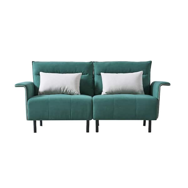 Angel Sar 72.4 in. Green Suede 2-Seater Loveseat with Armrests and Tufted Seat