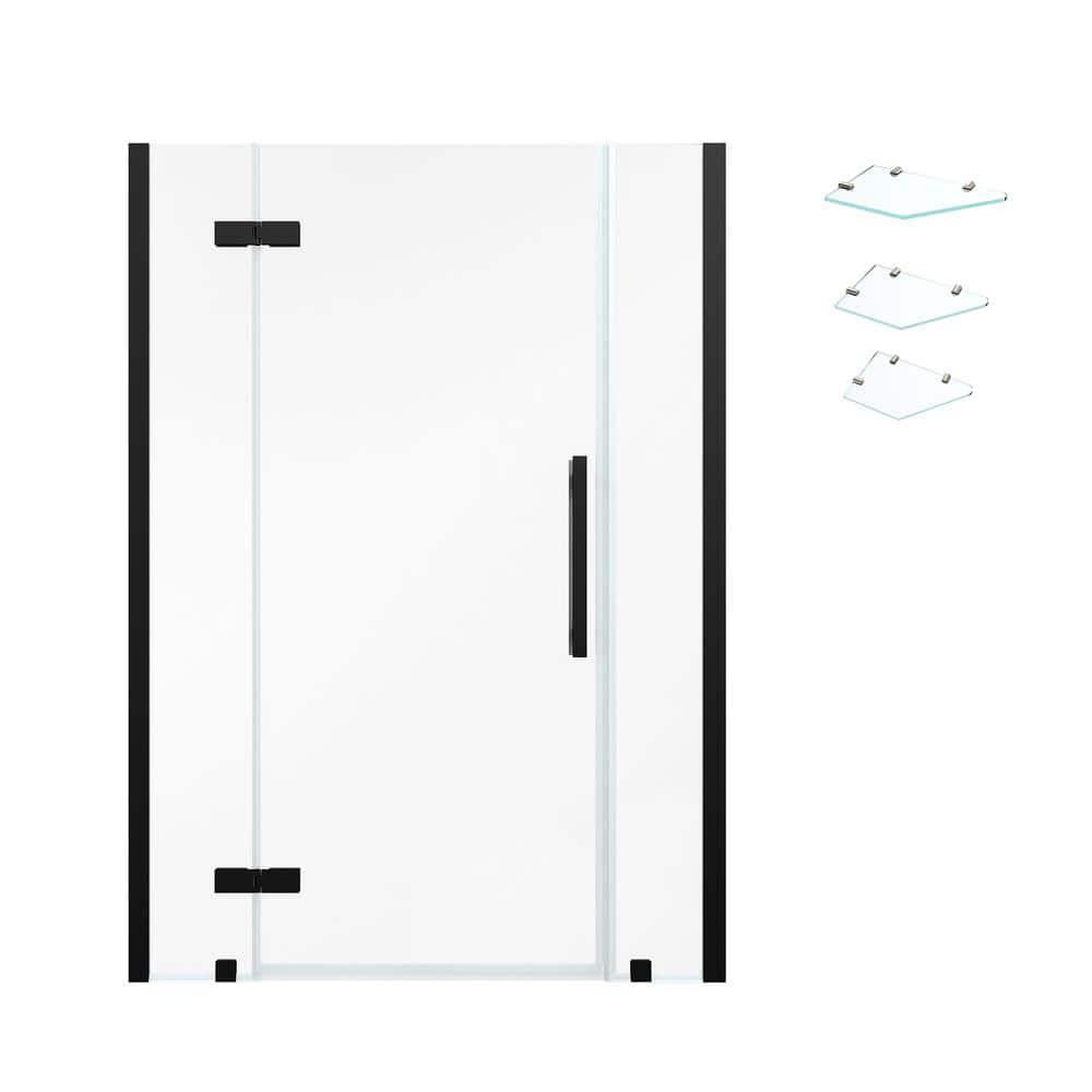 Tampa 46" x 72" Black Frameless Shower Kit with Shelves