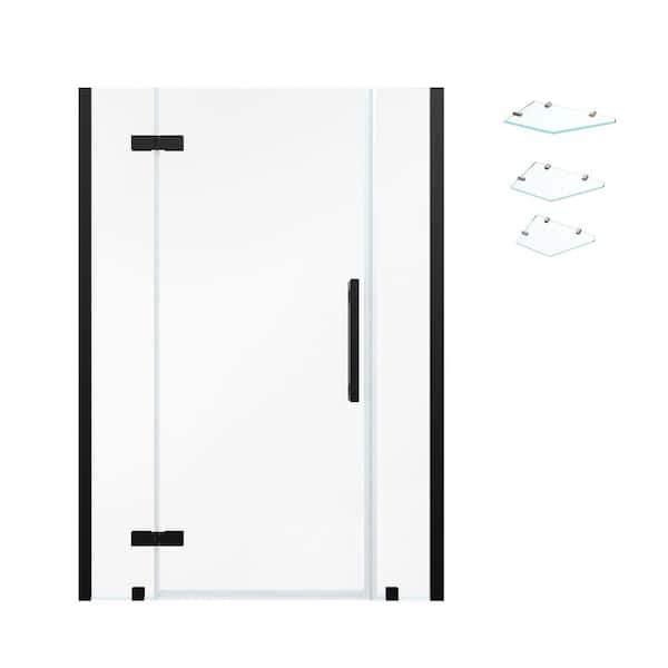Tampa 48 1/16 in. W x 72 in. H Pivot Frameless Shower Door in Black With Shelves