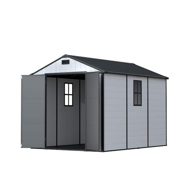 8 ft. W x 10 ft. D Plastic Outdoor Storage Resin Shed with Floor, Outside Tool Shed with Lockable Door (80 sq. ft.)