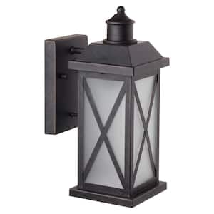 Ridley Dark Bronze Farmhouse Indoor/Outdoor 1-Light Wall Sconce with Frosted Glass Shade