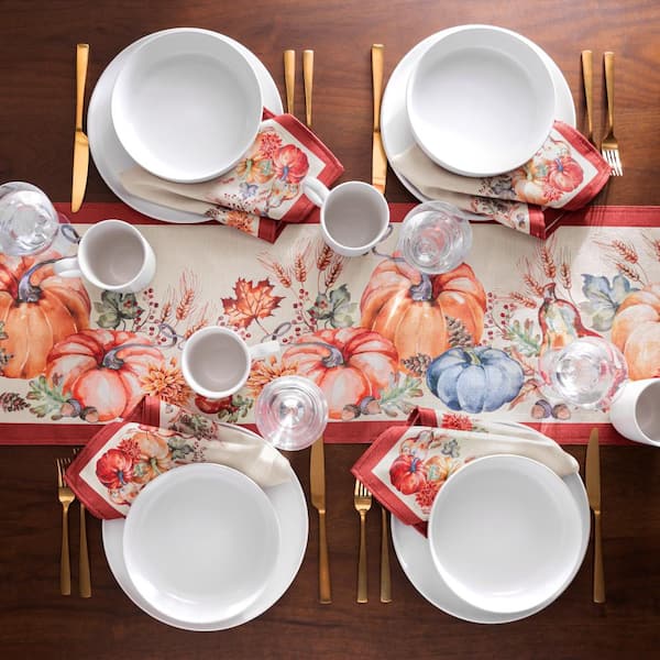 Threadmade Home Botanical Harvest Pumpkin Engineered Table Runner, Multicolor - 13"W x 70"L