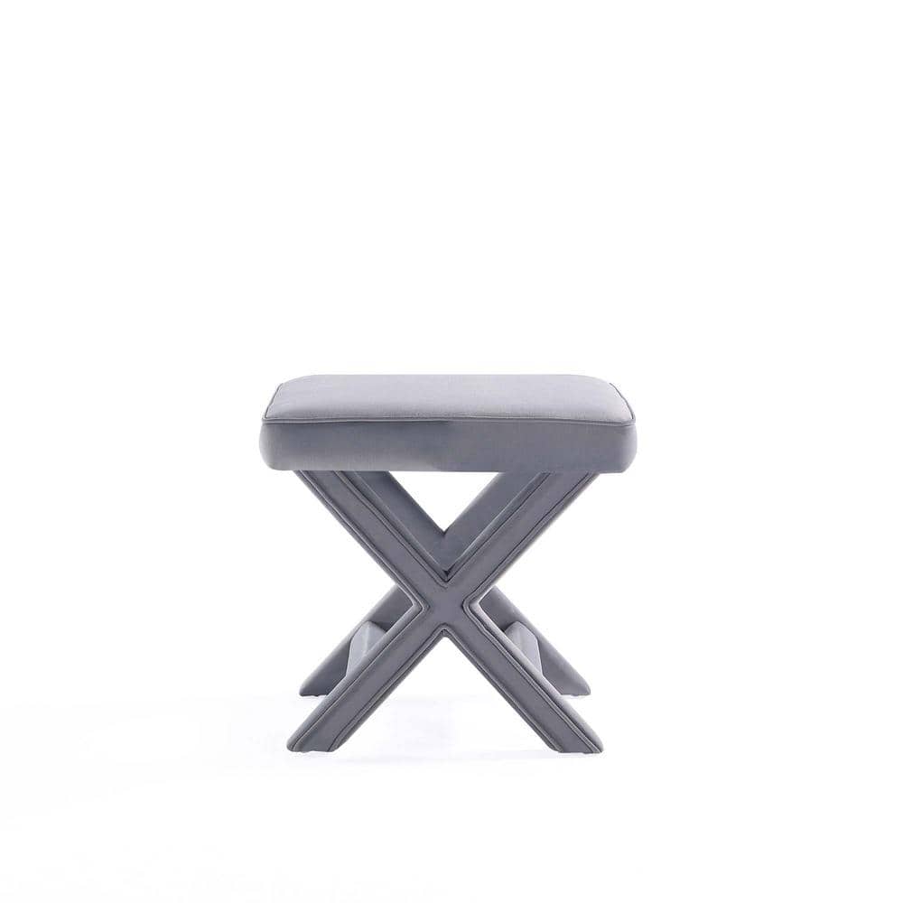 Abigail Gray Velvet Upholstered X-Base Ottoman