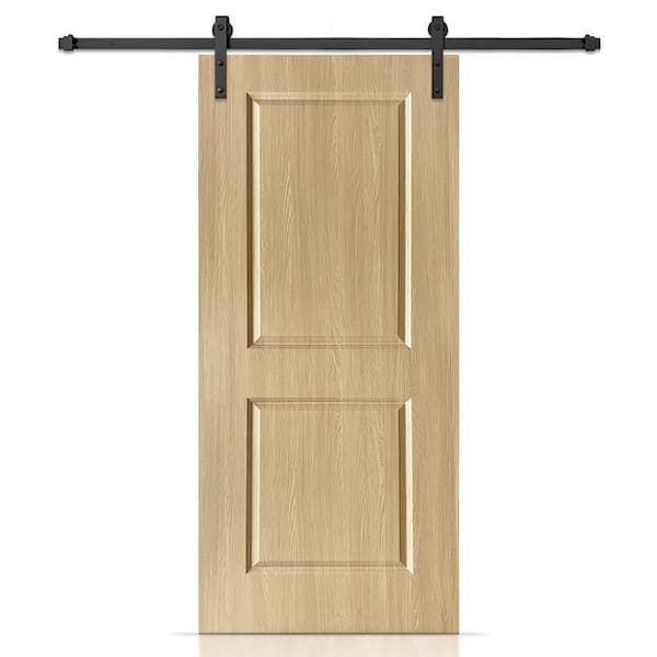 CALHOME 36 in. x 80 in. 2 Panel Hollow Core Oak Finished PVC Composite Interior Sliding Barn Door with Hardware Kit