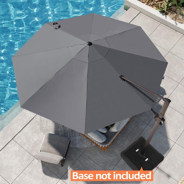Pellebant 12 x 12 ft. Round Aluminum Outdoor Heavy-Duty 360° Rotation Cantilever Patio Umbrella in Dark Gray with No Base