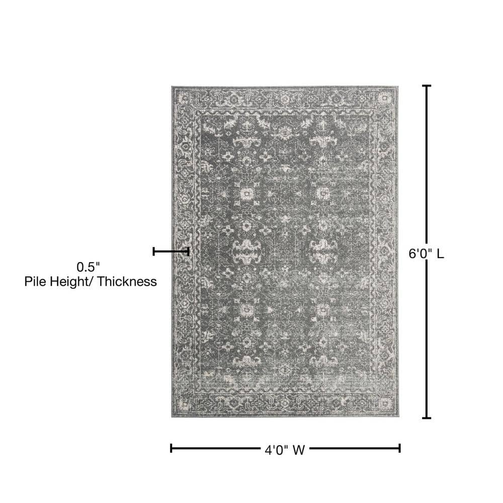 Grey and Ivory High Pile Synthetic Rectangular Rug 4' x 6'