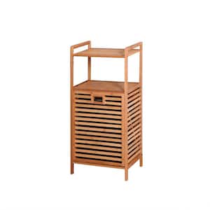 Bathroom Laundry Basket Bamboo Storage with 2-Tier Shelf
