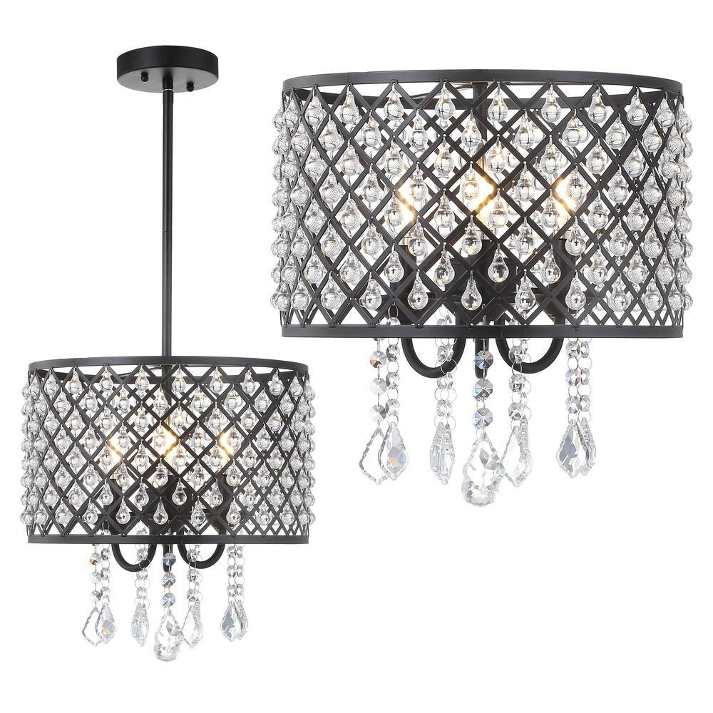 Gigi 13" Glamorous Black Iron & Crystal LED Drop Chandelier