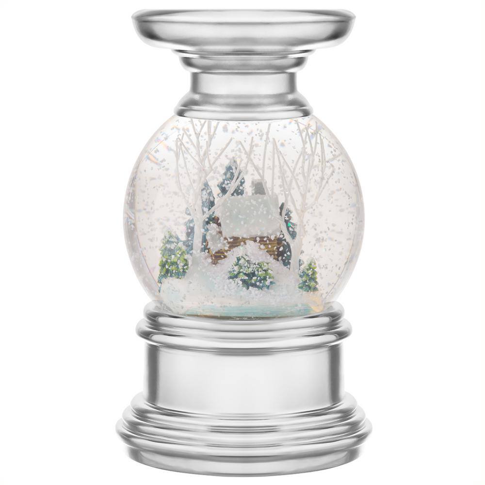 Haute Decor 7 5 In Log Cabin Snowburst Animated Snow Globe Candleholder Log Cabin Dcsg0001 The Home Depot