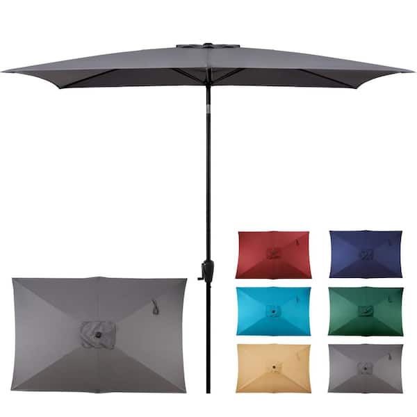 Sun-Ray 6.6 ft. x 9.8 ft. Rectangular Steel Market Umbrella in Grey