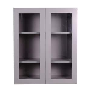 Bremen 24 in. W x 12 in. D x 42 in. H Gray Plywood Assembled Wall Glass-Door Kitchen Cabinet with Soft-Close