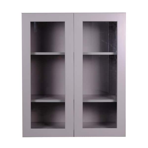 Bremen Cabinetry Bremen 36 in. W x 12 in. D x 36 in. H Gray Plywood Assembled Wall Glass-Door Kitchen Cabinet with Soft-Close