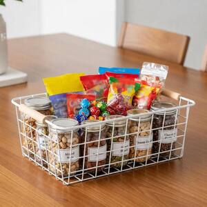 Anqtovp White Powder-Coated Wire Storage Baskets with Handles Pantry Organizers Kitchen Closet Snack Basket Set of 4