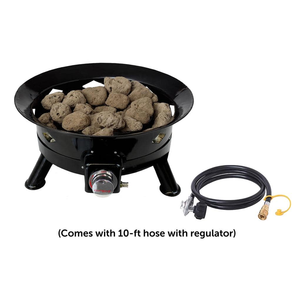 24-Inch Black Portable Gas Fire Pit with Lava Rocks