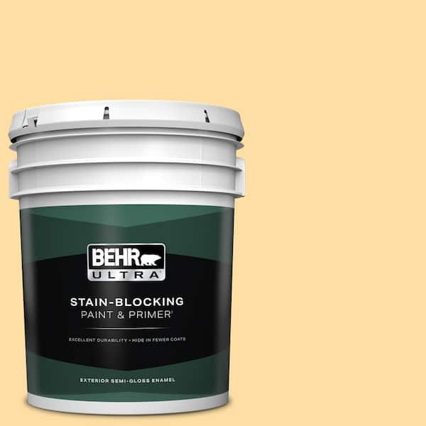 BEHR ULTRA 5 gal. #300A-3 Melted Butter Semi-Gloss Enamel Exterior Paint & Primer