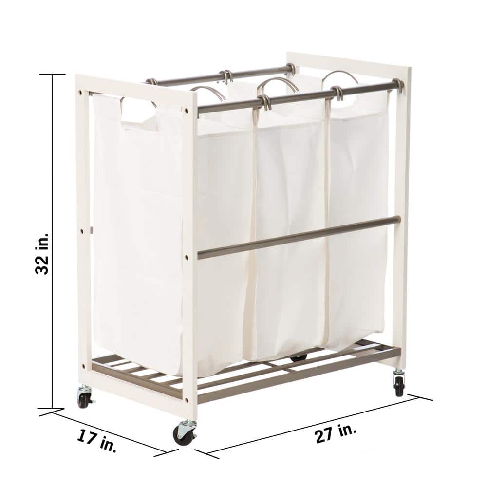 White Pine 3-Compartment Rolling Laundry Sorter